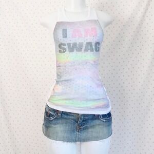 i am swag rhinestone graphic tank top y2k mcbling saint pink by charlotte